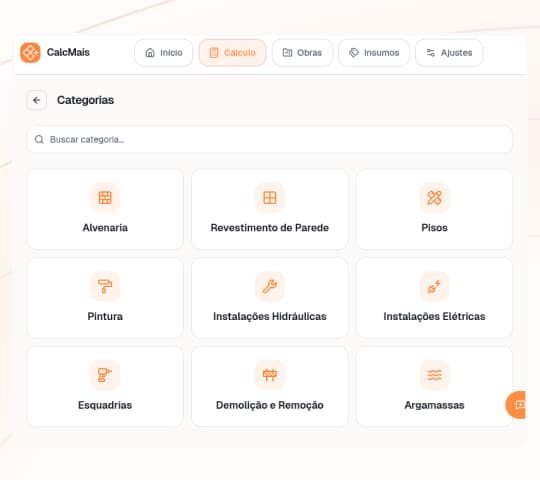 Tela de categorias da CalcMais