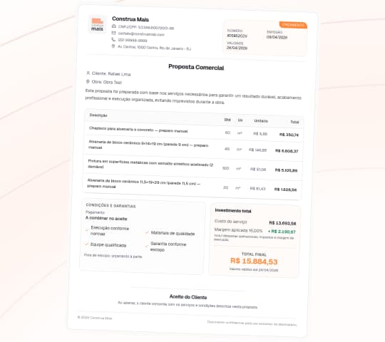 Prévia da proposta em PDF da CalcMais